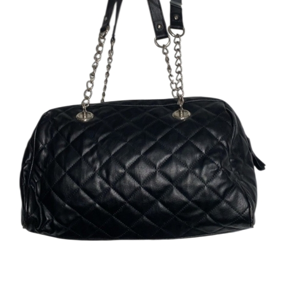 Betsy Johnson Black Quilted Betsyville Handbag Satchel Bag Preloved - Picture 2 of 8